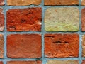 textured brick wall pattern close-up detail with grainy gray textured cement mortar joint