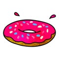 textured cartoon doodle of an iced ring donut