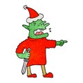 textured cartoon of a goblin with knife wearing santa hat