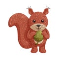 Textured cartoon illustration of a funny squirrel with acorn