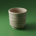 A textured ceramic pot with a cylindrical shape sits on a smooth, green surface. The Royalty Free Stock Photo