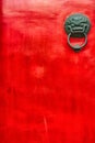 Chinese red door with decorative handle