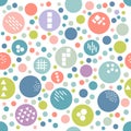 Textured circle festive colorful seamless pattern. Geometric dotted wallpaper. Random polka dot background. Royalty Free Stock Photo