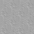 Textured Circles White 3d Seamless Pattern. Floral Vector  Grunge Background. Embossed Paisley Flowers, Leaves With Circles, Dots