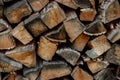 A textured close-up of a pile of split wood Royalty Free Stock Photo