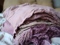 Soft Pink and Mauve Linen Fabric Stack Closeup Good Resolution Stock Photo Royalty Free Stock Photo