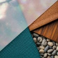 Woven fabric contrasts with the smooth, polished wooden surface. Royalty Free Stock Photo