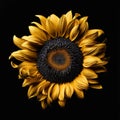 Textured Composition: A Stunning Sunflower Against A Black Background Royalty Free Stock Photo