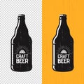 Textured craft beer bottle label design. Vector logo, emblem, ty