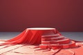 Textured 3D rendering, abstract red podium conceals enigmatic object Royalty Free Stock Photo