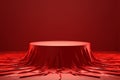 Textured 3D rendering, abstract red podium conceals enigmatic object Royalty Free Stock Photo