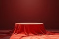 Textured 3D rendering, abstract red podium conceals enigmatic object Royalty Free Stock Photo