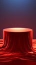 Textured 3D rendering, abstract red podium conceals enigmatic object Royalty Free Stock Photo