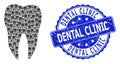 Textured Dental Clinic Round Seal Stamp and Recursive Dental Tooth Icon Composition