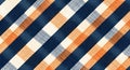 Textured diagonal plaid and striped pattern simulating rustic textile fabric weaving in navy blue and orange colors created with Royalty Free Stock Photo