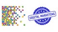 Textured Digital Marketing Stamp and Bright Colored Collage Dissolving Pixels