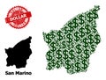 Textured Dollar Stamp and San Marino Map Mosaic of Dollar Icons