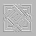 Textured emboss celtic greek key meander style surface 3d seamless pattern. Element. Grunge relief gray and white modern vector