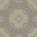Textured emboss celtic greek relief 3d seamless pattern with rhombus ornamental frames. Embossed celtic knots grunge vector Royalty Free Stock Photo