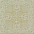 Textured emboss celtic greek relief 3d seamless pattern with square ornamental frame. Embossed celtic knots grunge vector