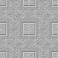 Textured emboss celtic greek relief 3d seamless pattern with square ornamental frames. Embossed celtic knots grunge vector