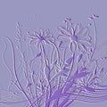 Textured emboss 3d doodle lines wildflowers pattern. Floral embossed artistic background. Modern backdrop. Line art flowers,