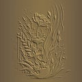 Textured emboss 3d flowers line art pattern. Floral embossed tropical gold background. Modern relief vector backdrop. Golden Royalty Free Stock Photo