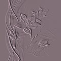 Textured emboss 3d lily flowers line art pattern. Floral embossed tropical background. Modern vector backdrop. Liilies flowers,