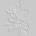 Textured emboss 3d lines bouquet of flowers striped artistic pattern. Floral embossed white background. Modern vector backdrop.