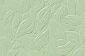 Textured emboss 3d lines leaves tropical hand drawn pattern. Embossed ornamental floral background. Green vector backdrop. Relief
