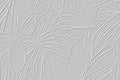 Textured emboss 3d lines leaves tropical hand drawn pattern. Embossed ornamental floral background. White vector backdrop. Relief