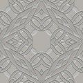 Textured emboss 3d seamless pattern. Grunge ornamental beautiful background. Embossed surface floral ornaments. Abstract line art