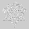 Textured emboss 3d vintage flowers pattern illustration. Floral embossed white background. Modern vector backdrop. Line art