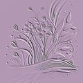 Textured emboss 3d wildflowers pattern. Floral embossed pink artistic background. Modern vector backdrop. Line art flowers,