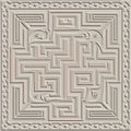 Textured emboss greek 3d seamless pattern. Relief greek 3d ornament with square frame. Geometric embossed vector background.