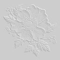 Textured embroidery style emboss floral 3d seamless pattern. Tapestry surface line art flower. Light embossed vector background.