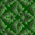 Textured embroidery tropical vector seamless pattern. Green surface leaves abstract background. Tapestry floral leafy ornament. Royalty Free Stock Photo