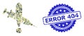 Textured Error 404 Seal and Military Camouflage Collage of Danger Vaccine