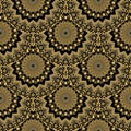 Textured floral modern gold tiled round mandalas seamless pattern. Luxury ornamental beautiful vector background. Grungy golden