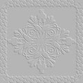 Textured floral vector 3d seamless pattern. White embossed background. lacy square frame, border. Repeat relief backdrop. Vintage Royalty Free Stock Photo