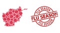 Textured Flu Season Stamp and Covid-2019 Virus Collage of Afghanistan Map