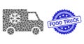 Textured Food Truck Seal Stamp and Recursive Refrigerator Car Icon Composition