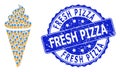 Textured Fresh Pizza Round Stamp and Fractal Ice Cream Icon Composition