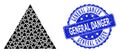 Textured General Danger Round Stamp and Fractal Filled Triangle Icon Composition