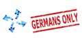 Textured Germans Only Stamp Print and Centrifugal Arrows Collage of Rounded Dots