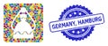 Textured Germany, Hamburg Stamp Seal and Colorful Mosaic Bride