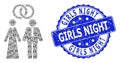 Textured Girls Night Round Watermark and Fractal Marriage Persons Icon Composition Royalty Free Stock Photo