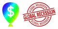 Textured Global Recession Stamp Seal and Polygonal Rainbow Financial Inflation Balloon Icon with Gradient