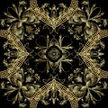 Textured gold 3d greek floral seamless pattern. Vector surface Baroque style background. Vintage embroidery ornate Royalty Free Stock Photo