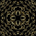 Textured gold 3d tapestry Baroque seamless pattern. Vector ornamental embroidered background. Repeat floral backdrop Royalty Free Stock Photo